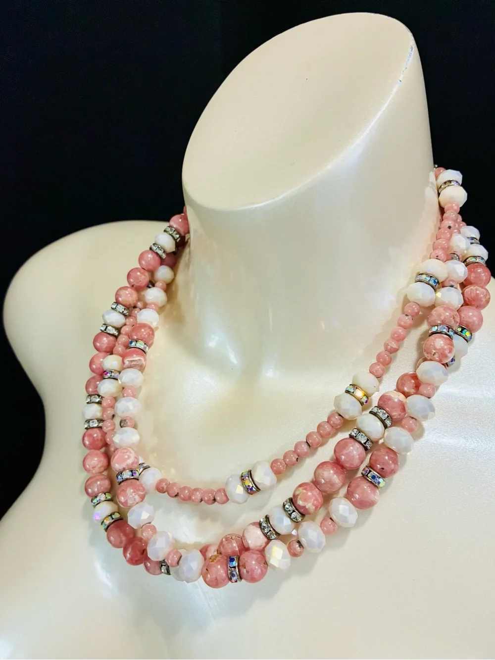 Handmade Elegant Pink Natural Stone Beaded Layered Necklace - Women Jewelry READ